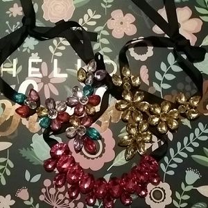3 embellished tie up jeweled necklaces
